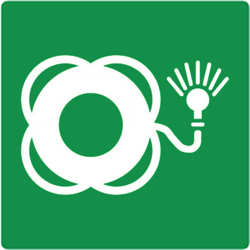 Bord met pictogram reddingsboei met licht ISO 7010