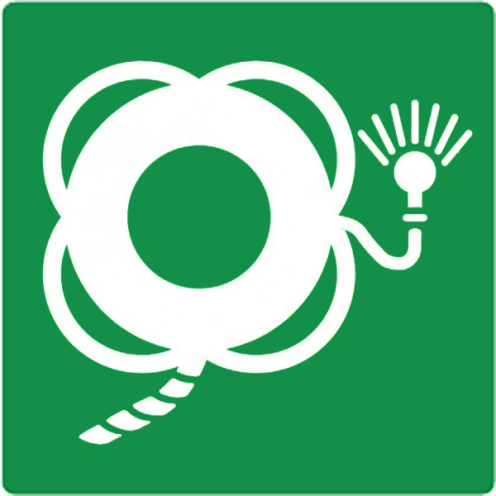 Sticker met pictogram reddingsboei met lijn en lamp ISO 7010
