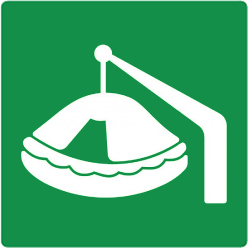 Sticker met pictogram reddingsvlot met kraan ISO 7010