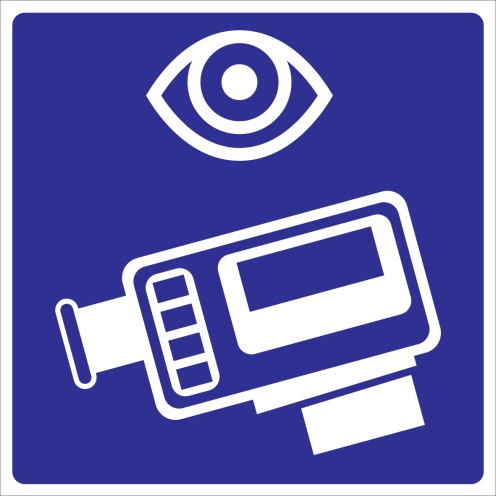 Blauwe raamsticker met camera en oog voor aanduiden camerabewaking