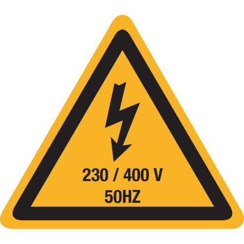 Sticker met pictogram / spanningsaanduiding "Waarschuwing 230/400 volt - 50Hz" - ISO 7010 - W012