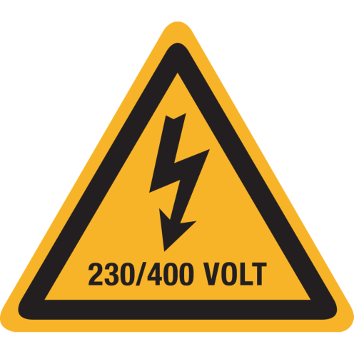 Sticker met pictogram / spanningsaanduiding "Waarschuwing 230/400 volt" - ISO 7010 - W012