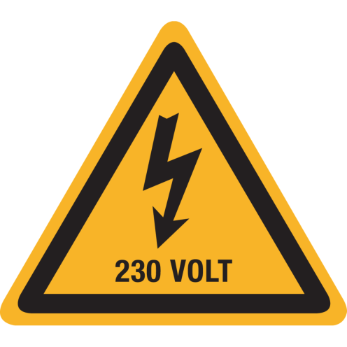 Sticker met pictogram / spanningsaanduiding "Waarschuwing 230 volt" - ISO 7010 - W012