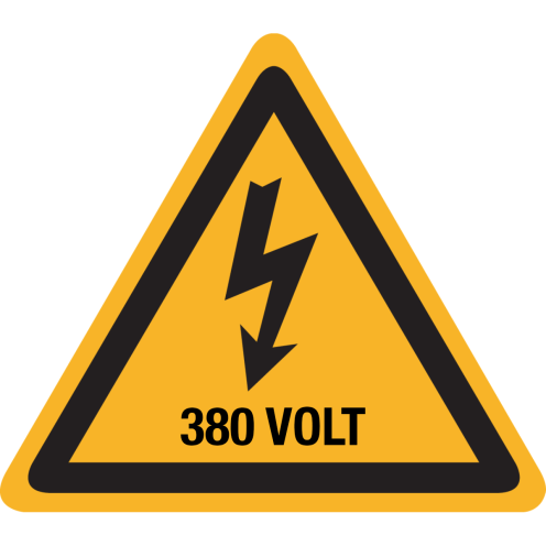Sticker met pictogram / spanningsaanduiding "Waarschuwing 380 volt" - ISO 7010 - W012
