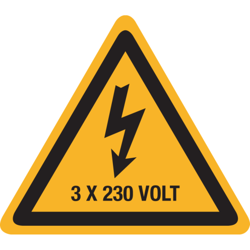 Sticker met pictogram / spanningsaanduiding "Waarschuwing 3x230 volt" - ISO 7010 - W012