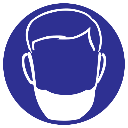 Blauwe sticker met pictogram om aan te duiden dat een baardnet verplicht is