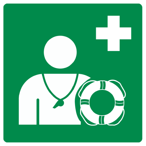 Sticker met pictogram lifeguard - badmeester volgens ISO7010 - E075