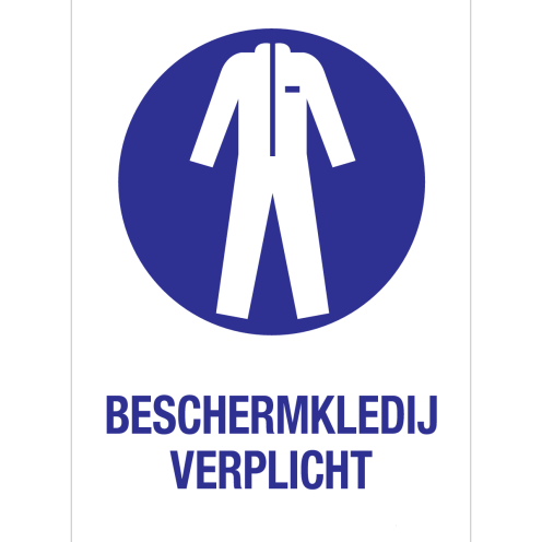 Sticker met pictogram en tekst om aan te duiden dat het dragen van beschermende werkkleding verplicht is - ISO7010 - M010