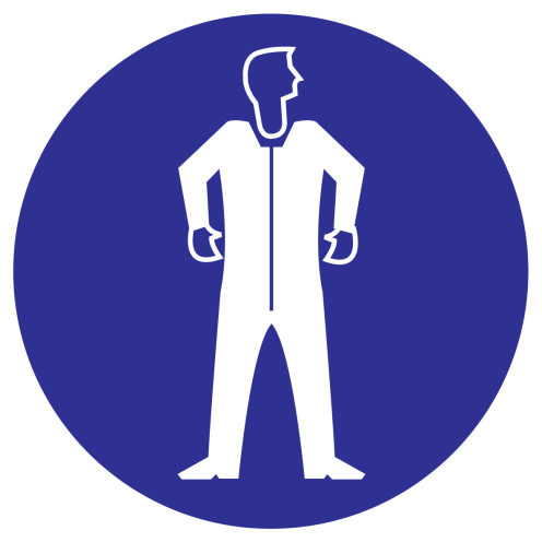 Blauwe sticker met pictogram om aan te duiden dat het dragen van beschermende werkkleding verplicht is
