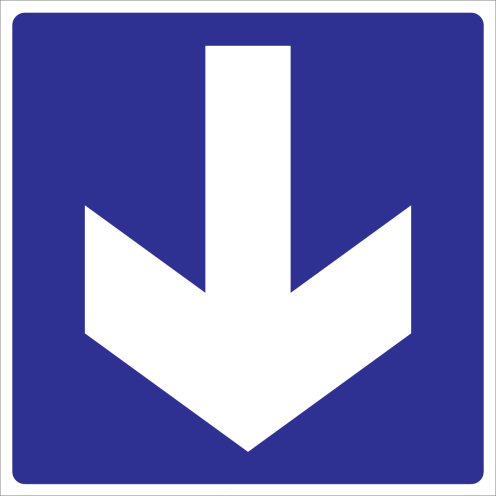Blauwe sticker met pictogram pijl voor aanduiden richting van de uitgang