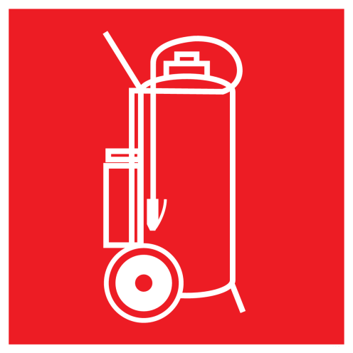 Sticker met pictogram van een mobiele brandblusser