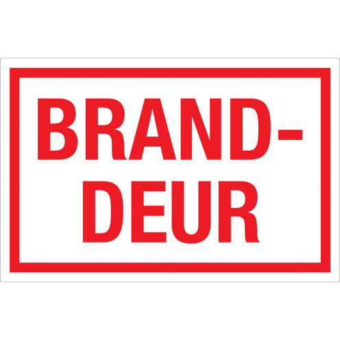 Sticker Branddeur - tekststicker met rode tekst