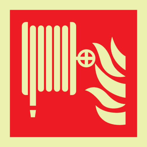 Fotoluminescerende sticker met pictogram van een brandslanghaspel volgens ISO 7010