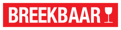Sticker met tekst Breekbaar rood