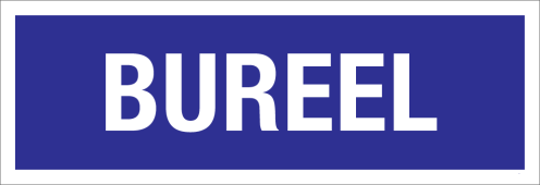 Sticker Bureel - blauw met witte tekst