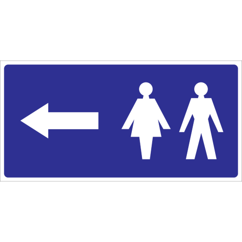 Blauwe sticker voor aanduiding dames en heren naar links