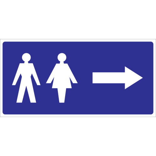 Blauwe sticker voor aanduiding dames en heren naar rechts