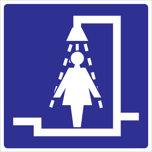Blauwe sticker met pictogram voor aanduiden douche voor dames