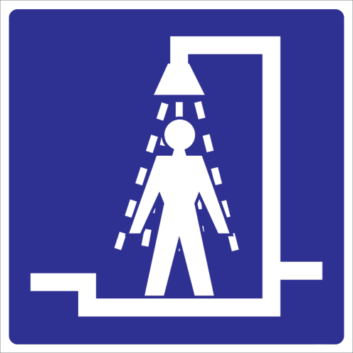 Blauwe sticker met pictogram voor aanduiden douche voor heren