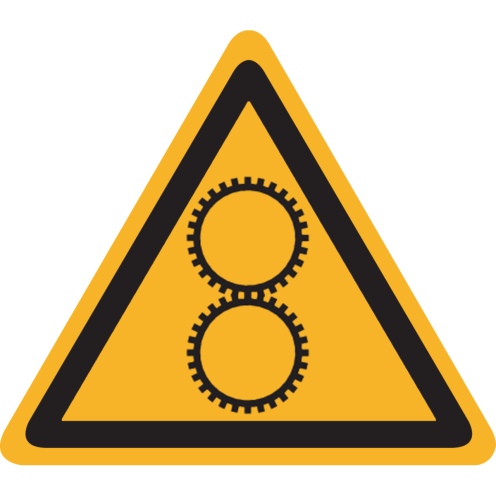 Sticker met pictogram "Waarschuwing Draaiende Delen - Tandwielen"