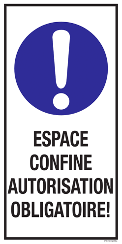 Sticker met pictogram en tekst: "Espace Confine Autorisation Obligatoire" - ISO 7010 - M001