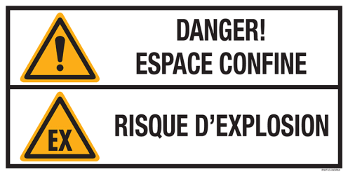 Sticker met pictogram en tekst: "Danger! Espace Confine - Risque D'Explosion" 