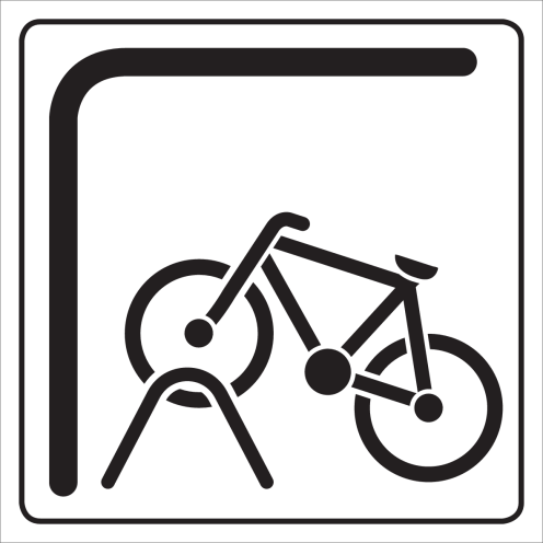 Witte sticker met pictogram fiets voor het aanduiden van een fietsenstalling