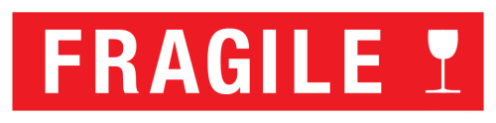 Sticker met pictogram en tekst Fragile