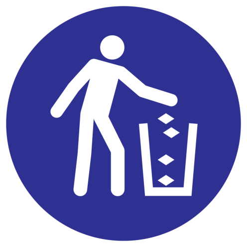Blauwe sticker met pictogram om aan te duiden dat het gebruiken van de afvalbak verplicht is - ISO7010 - M030