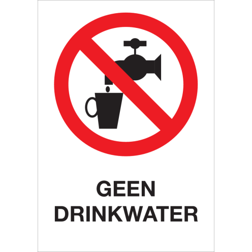 Sticker met pictogram en tekst Geen drinkwater