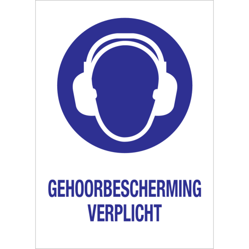 Sticker met pictogram en tekst om aan te duiden dat het dragen van gehoorbescherming verplicht is - ISO7010 - M003