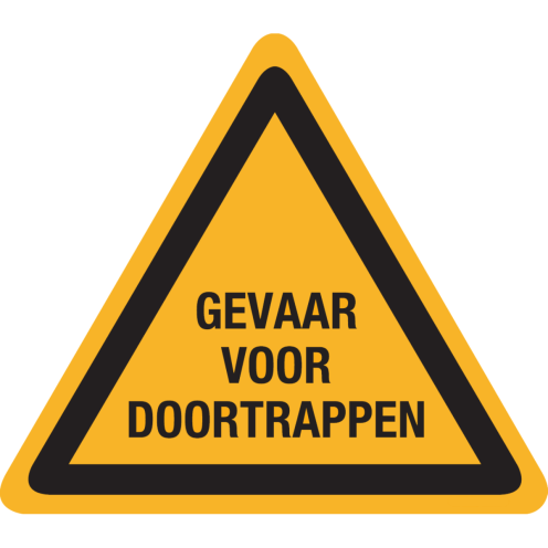 Sticker met tekst "Gevaar voor doortrappen"