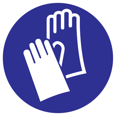 Blauwe sticker met pictogram om aan te duiden dat het dragen van veiligheidshandschoenen verplicht is - ISO7010 - M009