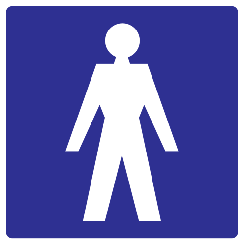Blauwe sticker met een pictogram van een heer voor het aanduiden van een ruimte voor heren