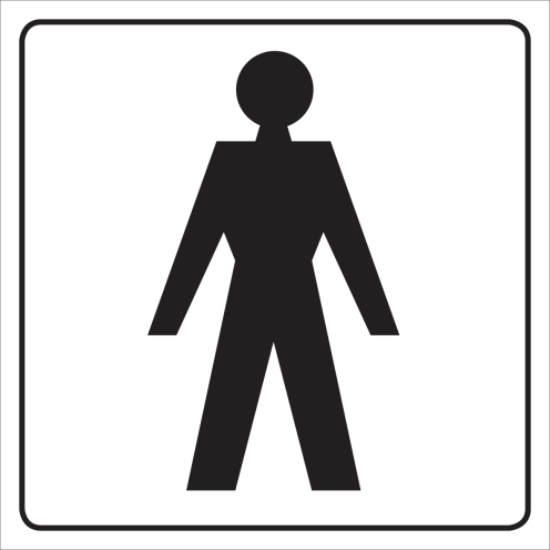 Witte sticker van een heer voor het aanduiden van een ruimte geschikt voor heren