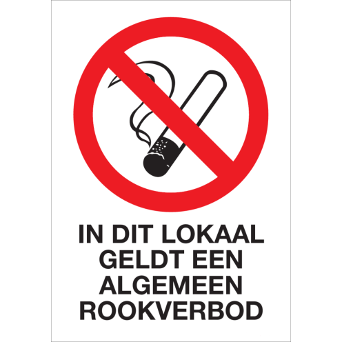 Sticker met pictogram en tekst In dit lokaal geldt een algemeen rookverbod