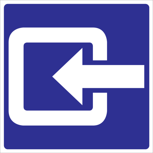 Blauwe sticker met pictogram voor het aanduiden van de ingang