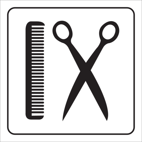 Witte sticker met pictogram voor aanduiding ruimte met kapsalon