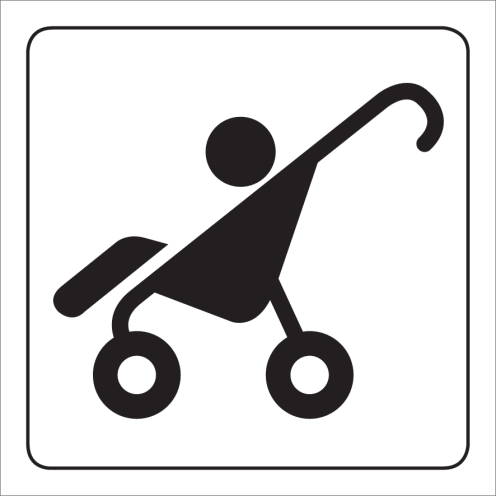 Witte sticker met pictogram van een buggy voor het aanduiden van een stalling voor kinderwagens