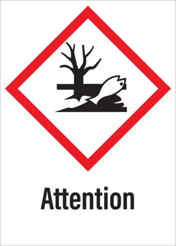 Sticker met pictogram "Schadelijk voor milieu" en signaalwoord "Attention" - GHS 09