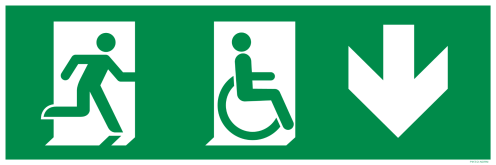 Sticker Nooduitgang naar beneden rechterkant beperkte mobiliteit