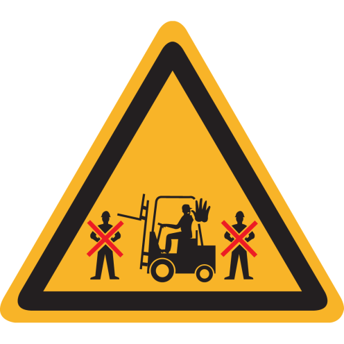 Sticker met pictogram "Niet voor of achter heftruck komen"