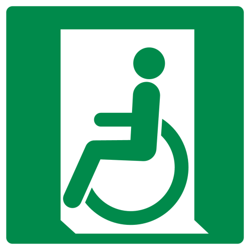 Sticker met pictogram nooduitgang mindervaliden links ISO 7010