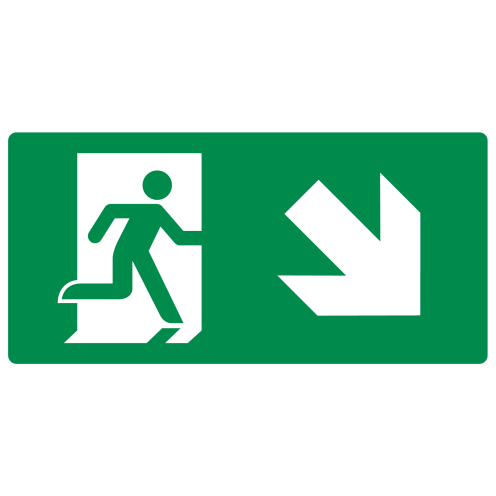 Sticker met pictogram nooduitgang rechts naar beneden ISO 7010