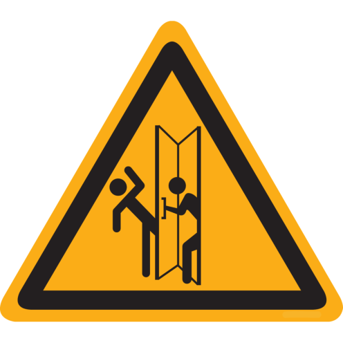 Sticker met pictogram "Waarschuwing, Openen Deur"