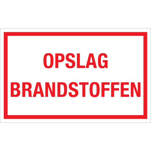 Sticker Opslag Brandstoffen - tekststicker met rode tekst