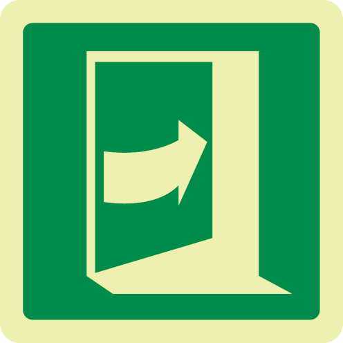 Fotoluminescerende sticker met pictogram nooduitgang duwen rechterkant IOS 7010