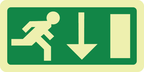 Fotoluminescerende sticker met pictogram nooduitgang naar beneden