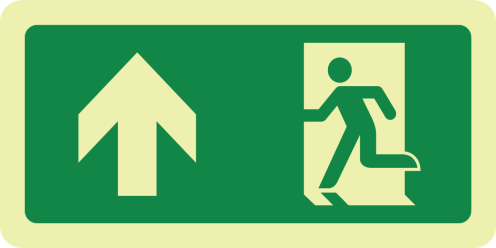 Fotoluminescerende sticker met pictogram nooduitgang rechtdoor openen linkerkant ISO 7010