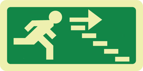 Fotoluminescerende sticker met pictogram nooduitgang trap af rechts